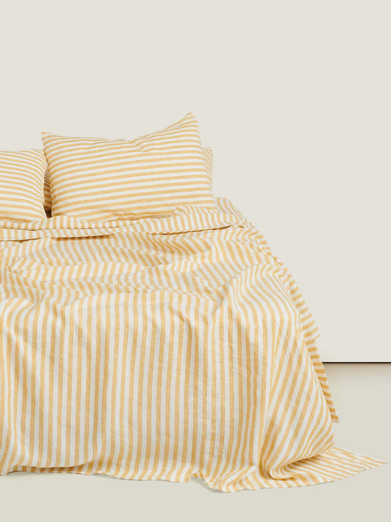 Yellow Stripes 100% Pure Linen Flat Sheet – Carlotta+Gee