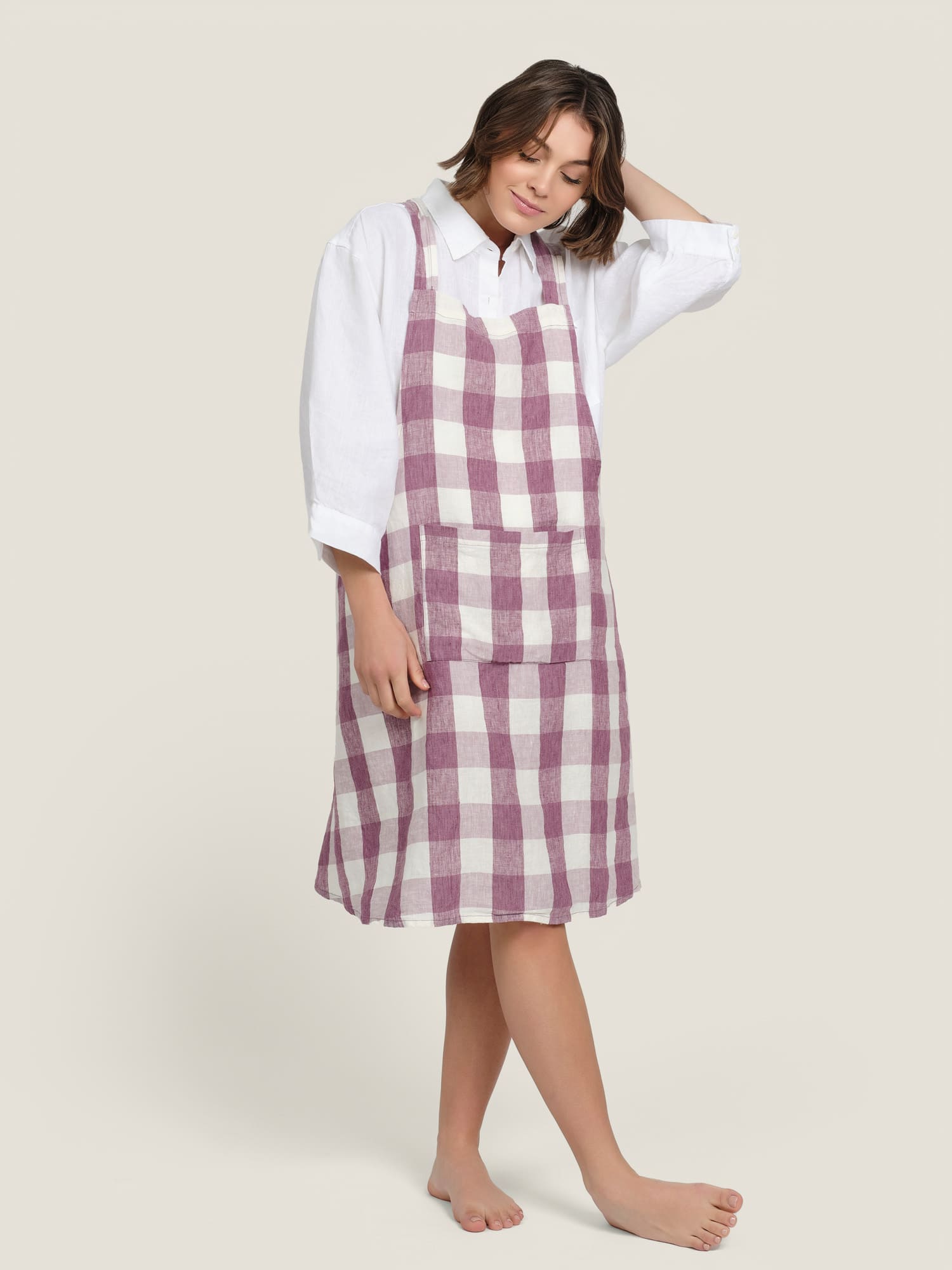 apron in lavender check