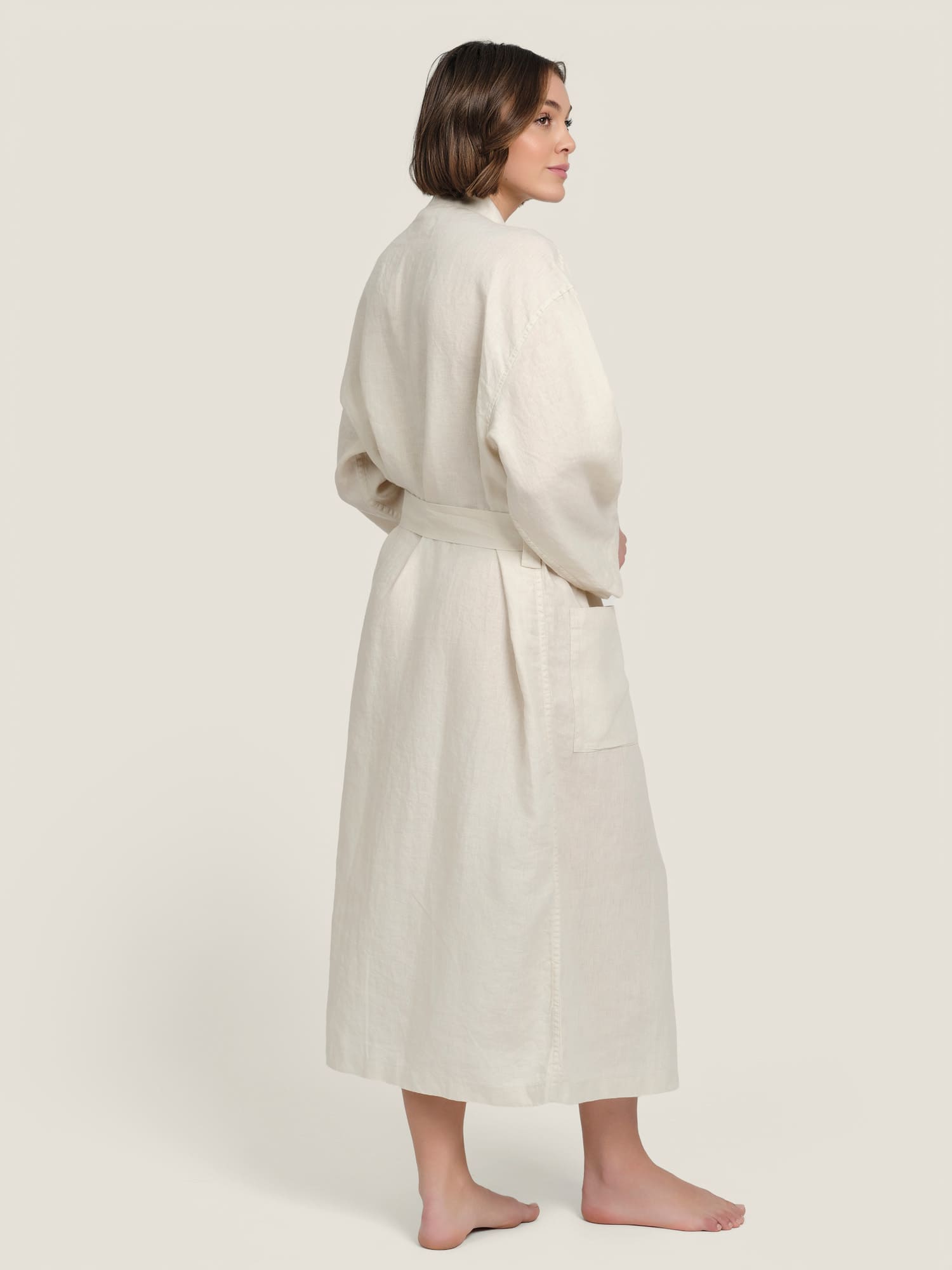 linen robe in cream