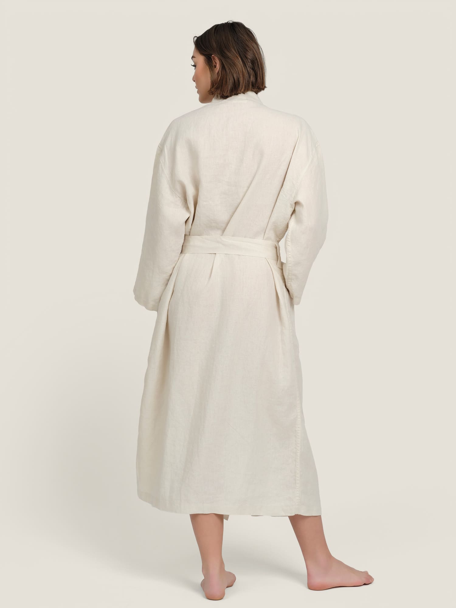 linen robe in cream