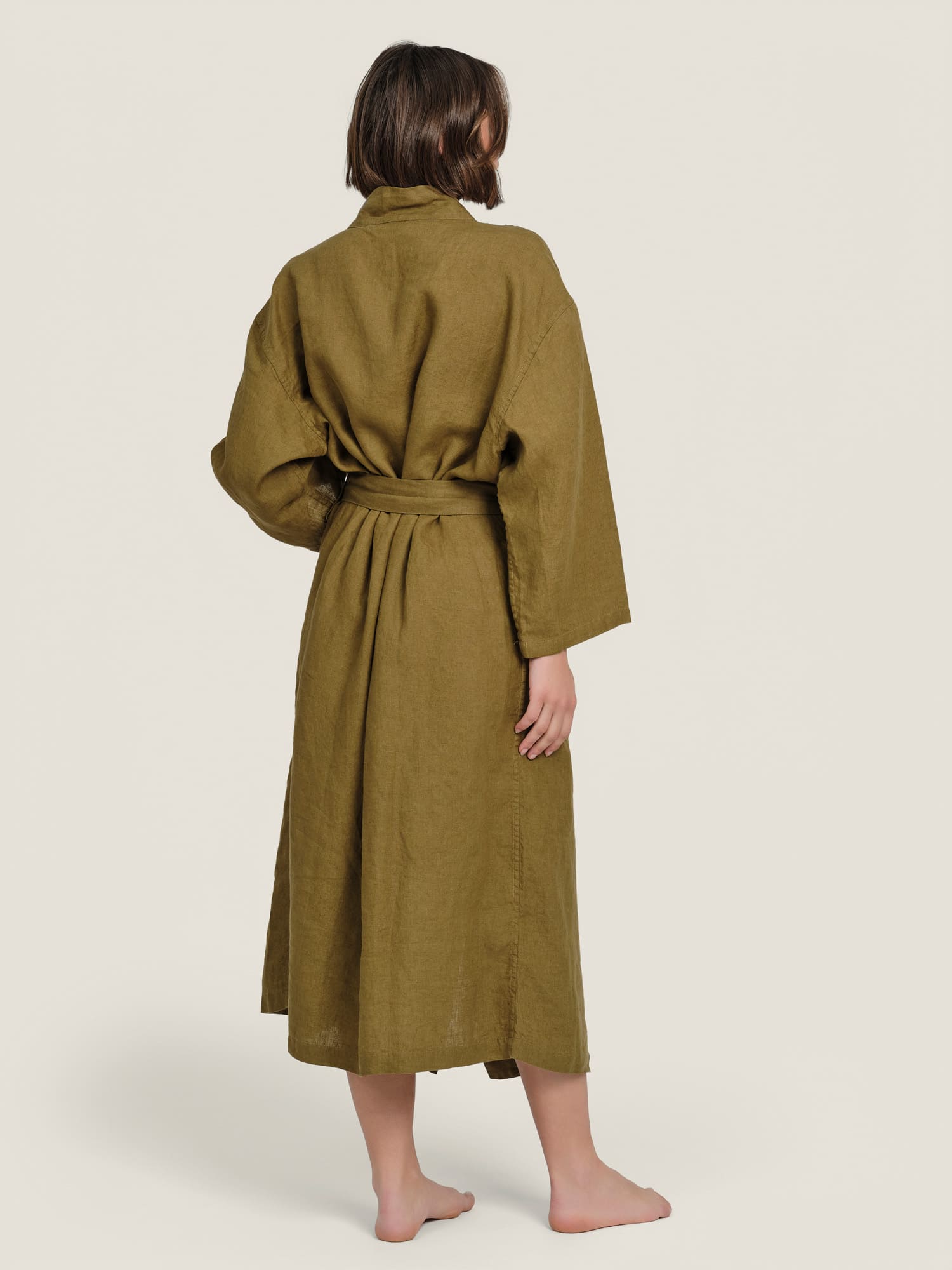 linen robe in olive