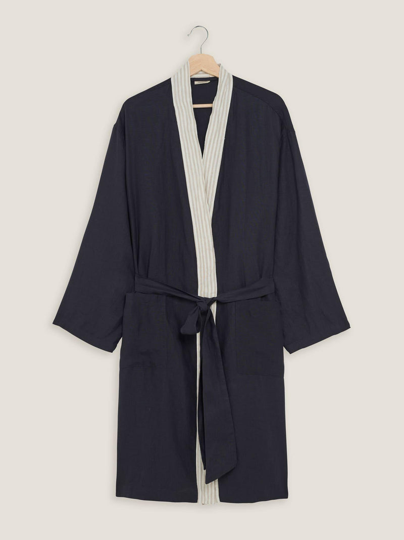 Linen Robe In Navy + Stripes | 100% French Linen – Carlotta+Gee